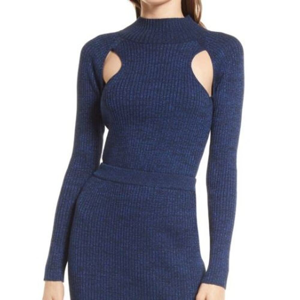 Open Edit Navy Blazer Sparkle Cutout Sweater NWT Size Medium